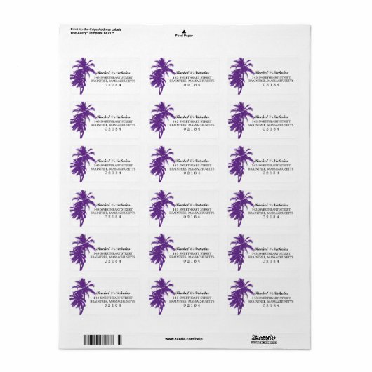 Paarse palmboom | Adres Etiket (Full Sheet)