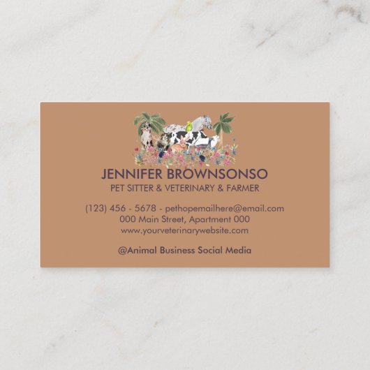 Paarse Palmboom Boerderij Dier Kat Hond Vogel Huis Visitekaartje (Achterkant)