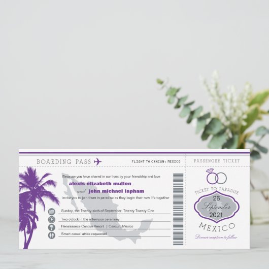 Paarse palmboom Mexicaanse instapkaart bruiloft Kaart (Staand voorkant)