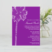 Paarse palmboom Tropische BBT Mitzvah-uitvindingen Kaart (Staand voorkant)