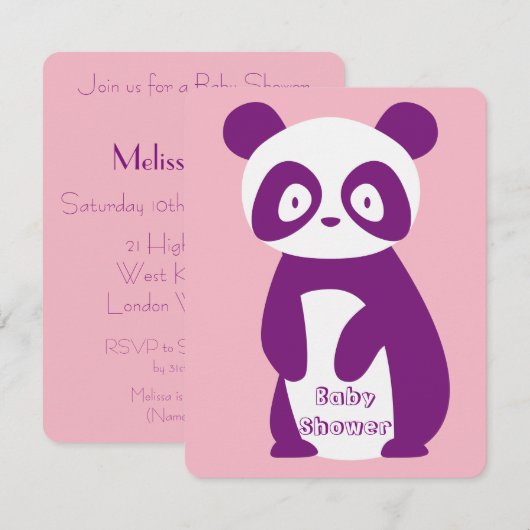 Paarse Panda-Baby shower Kaart (Voorkant / Achterkant)