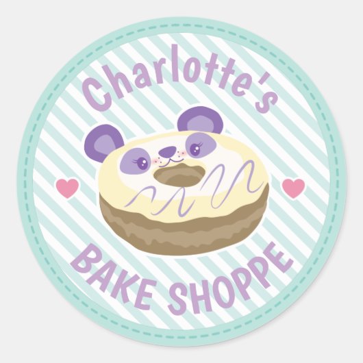Paarse Panda Donut Bake Shop Ronde Sticker (Voorkant)