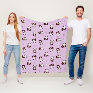 Paarse panda hart fleece deken