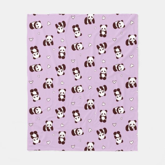 Paarse panda hart fleece deken (Voorkant)
