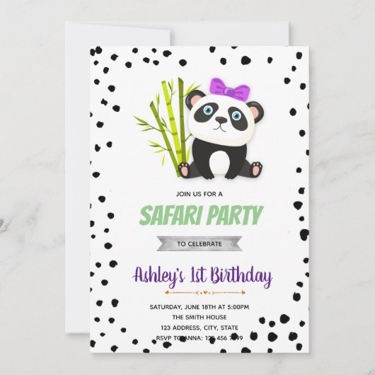 Paarse Panda verjaardagsuitnodiging Feestdagenkaart (Voorkant)