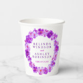 Paarse pansiebloem met waterverf bruiloft papieren bekers (Achterkant)
