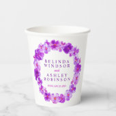 Paarse pansiebloem met waterverf bruiloft papieren bekers (Voorkant)