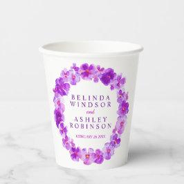 Paarse pansiebloem met waterverf bruiloft papieren bekers