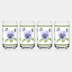 Paarse pansieën - botanische kunst blikvorm glas