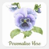 Paarse pansieën - botanische kunst vierkante sticker (Voorkant)