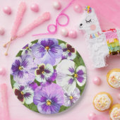 Paarse pansieën over Borden van botanisch kunstpap Papieren Bordje (Feest)