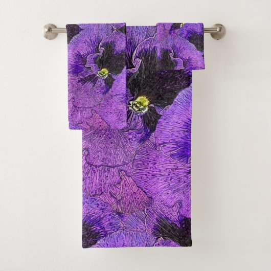 Paarse pansies, abstract schilderij, bloemkunst bad handdoek (Insitu)