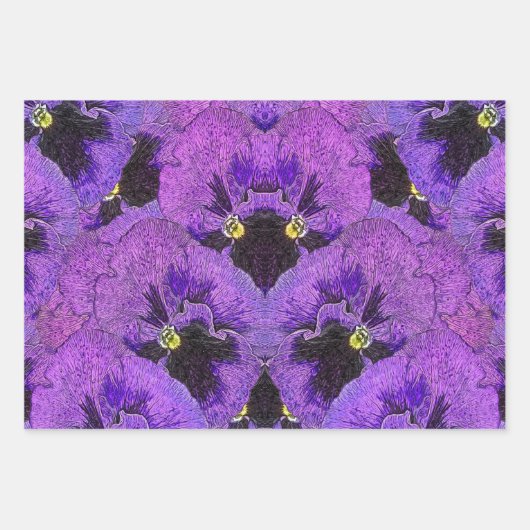 Paarse pansies, abstract schilderij, bloemkunst inpakpapier vel (Voorkant 3)