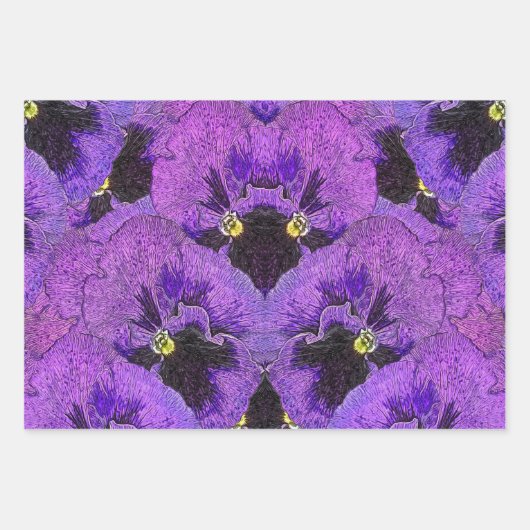 Paarse pansies, abstract schilderij, bloemkunst inpakpapier vel (Voorkant)
