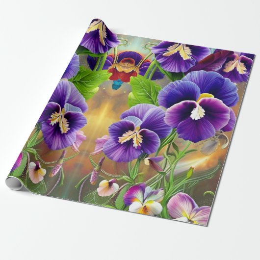 Paarse Pansies - AI ART Cadeaupapier (Uitgerold)