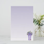Paarse Pansies Bloemen Arrangement in Vaas Briefpapier (Staand voorkant)