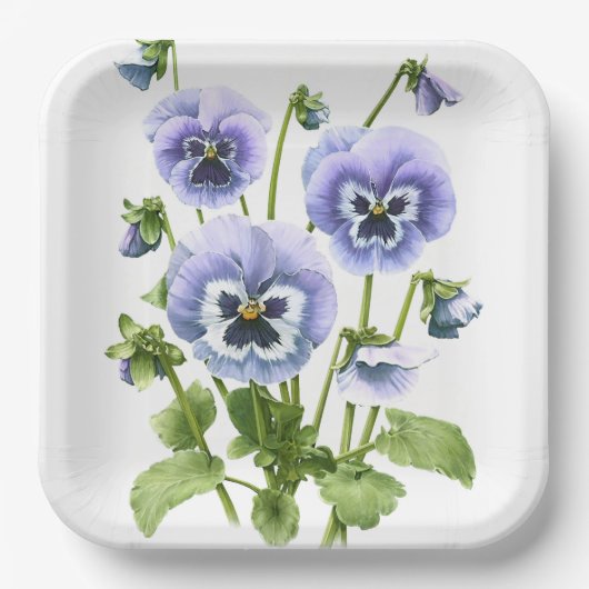 Paarse Pansies Botanische Kunstpapier Borden Papieren Bordje (Voorkant)
