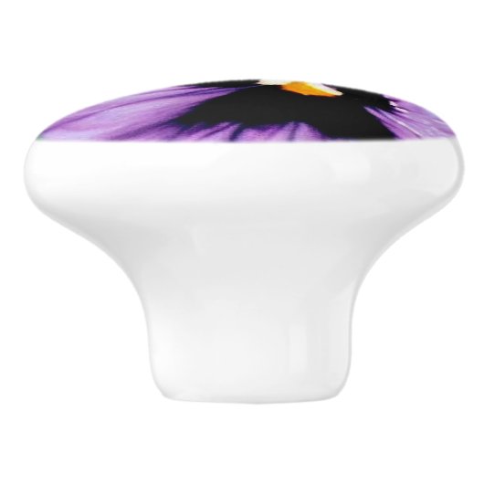 Paarse Pansies Drawer Knob Keramische Knop (Zijkant)