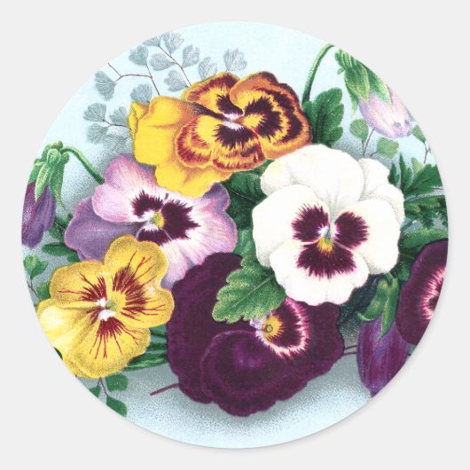 Paarse Pansies en Delicate Varens Ronde Sticker (Voorkant)