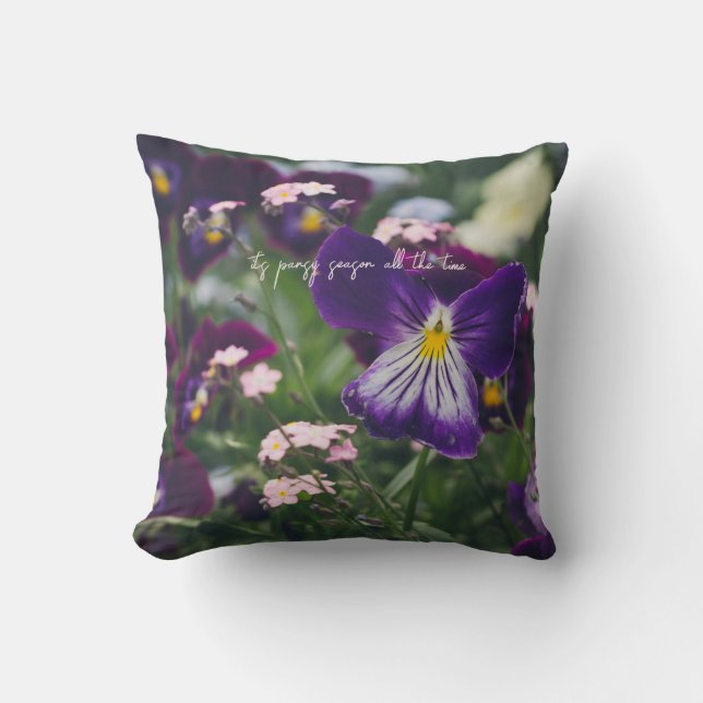 Paarse pansies en roze vergeet-me-nots kussen (Voorkant)