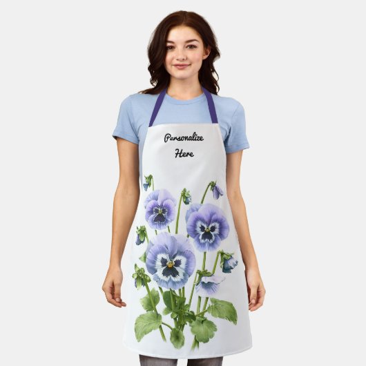 Paarse Pansies Floral Botanical gepersonaliseerd Schort (Gedragen)