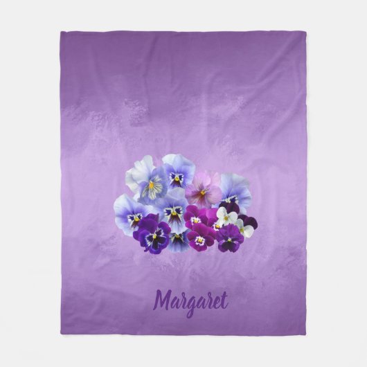 Paarse Pansies Floral Gift Blanket Fleece Deken (Voorkant)
