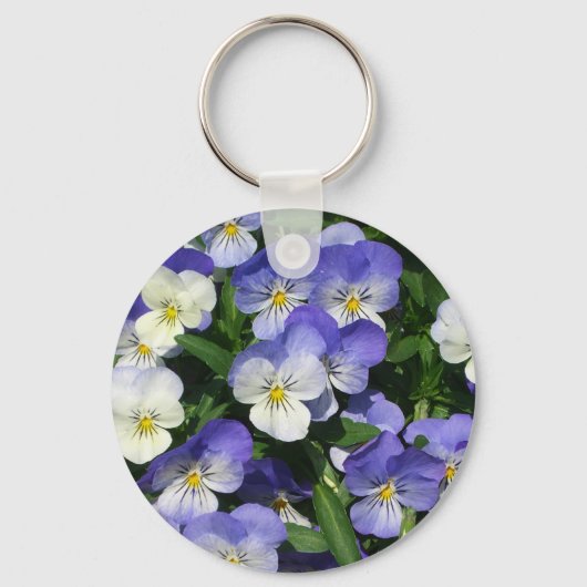 Paarse Pansies Garden Floral Sleutelhanger (Voorkant)