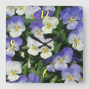 Paarse Pansies Garden Floral Vierkante Klok