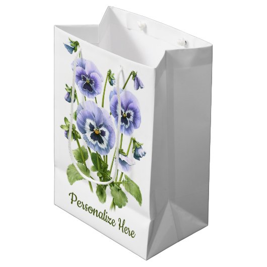 Paarse Pansies Gepersonaliseerd Medium Cadeauzakje (Voorkant Gekanteld)