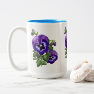 Paarse pansies met 2 toonkoffie mok
