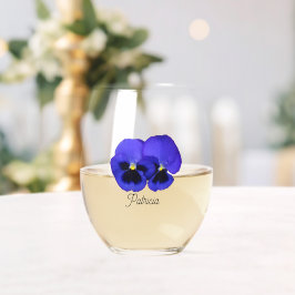 Paarse Pansies met gestileerde naam Floral Wijnglas Zonder Voet