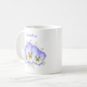 Paarse Pansies met naam Koffiemok (Voorkant links)