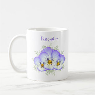 Paarse Pansies met naam Koffiemok