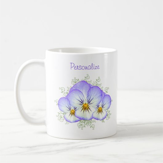 Paarse Pansies met naam Koffiemok (Links)
