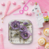 Paarse Pansies Muziekblad Papieren Bordje (Feest)