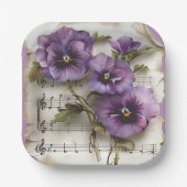 Paarse Pansies Muziekblad Papieren Bordje (Voorkant)