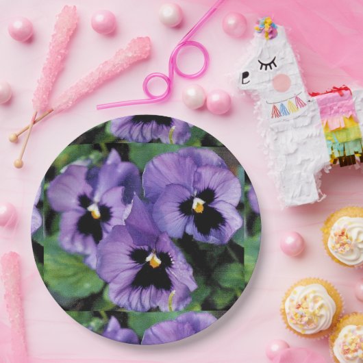 Paarse Pansies Papieren Bordje (Feest)