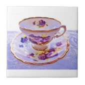 Paarse Pansies  Tea Cup Tile Tegeltje (Voorkant)