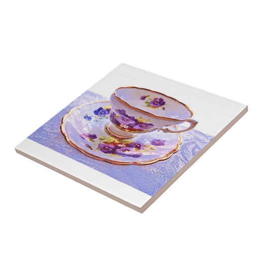 Paarse Pansies  Tea Cup Tile Tegeltje (Zijkant)