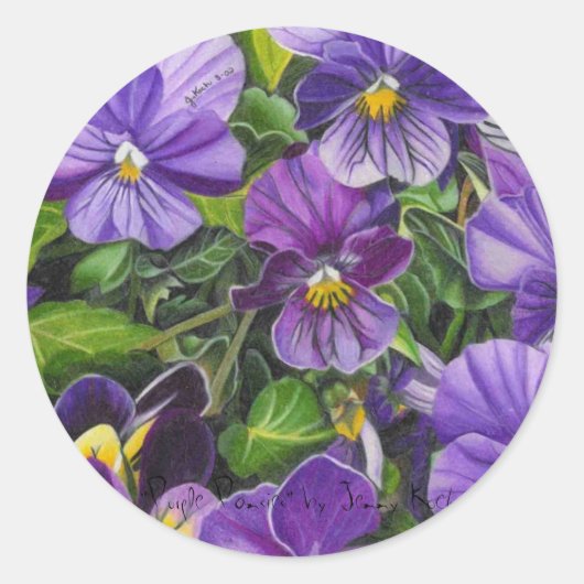 "Paarse Pansies" van Jenny Koch Ronde Sticker (Voorkant)