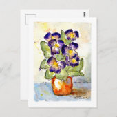 Paarse Pansies Waterverf Briefkaart (Voorkant / Achterkant)