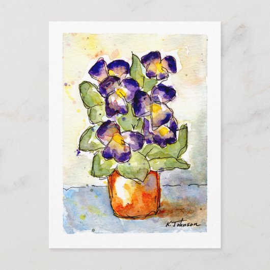 Paarse Pansies Waterverf Briefkaart (Voorkant)