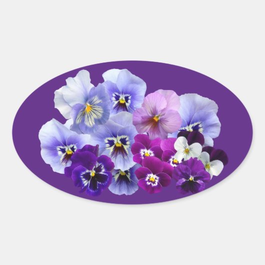 Paarse pansieschilderingen ovale sticker (Voorkant)