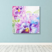 Paarse Pansy Aquarel Schilderij Canvas Print (Insitu (Houten vloer))