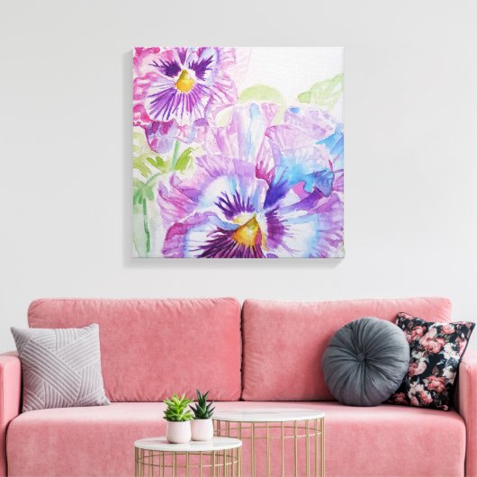 Paarse Pansy Aquarel Schilderij Canvas Print (Insitu (Woonkamer))