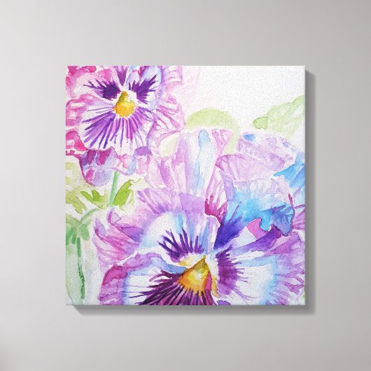 Paarse Pansy Aquarel Schilderij Canvas Print (Voorkant)