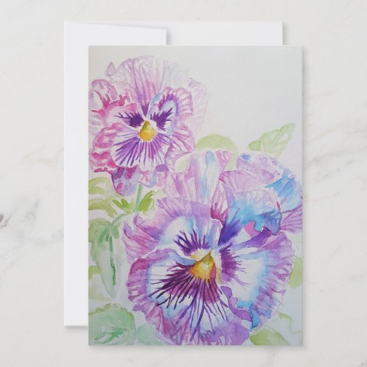 Paarse Pansy Art Waterverf Birthday Uitnodiging (Voorkant)