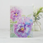 Paarse Pansy Art Waterverf Birthday Uitnodiging (Staand voorkant)