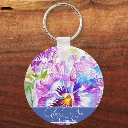 Paarse Pansy Bloem Bloemen Bloemen Vrouwen Naam Lo Sleutelhanger (Voorkant)