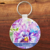 Paarse Pansy Bloem Bloemen Vrouwen Naam Sleutelhan Sleutelhanger (Voorkant)